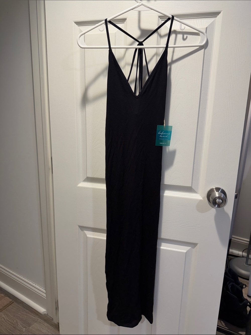Forever 21 Black Ribbed Strappy Maxi Dress